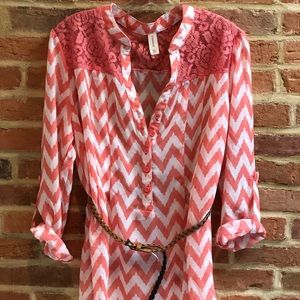 Peach & White Chevron Sheer Shirt